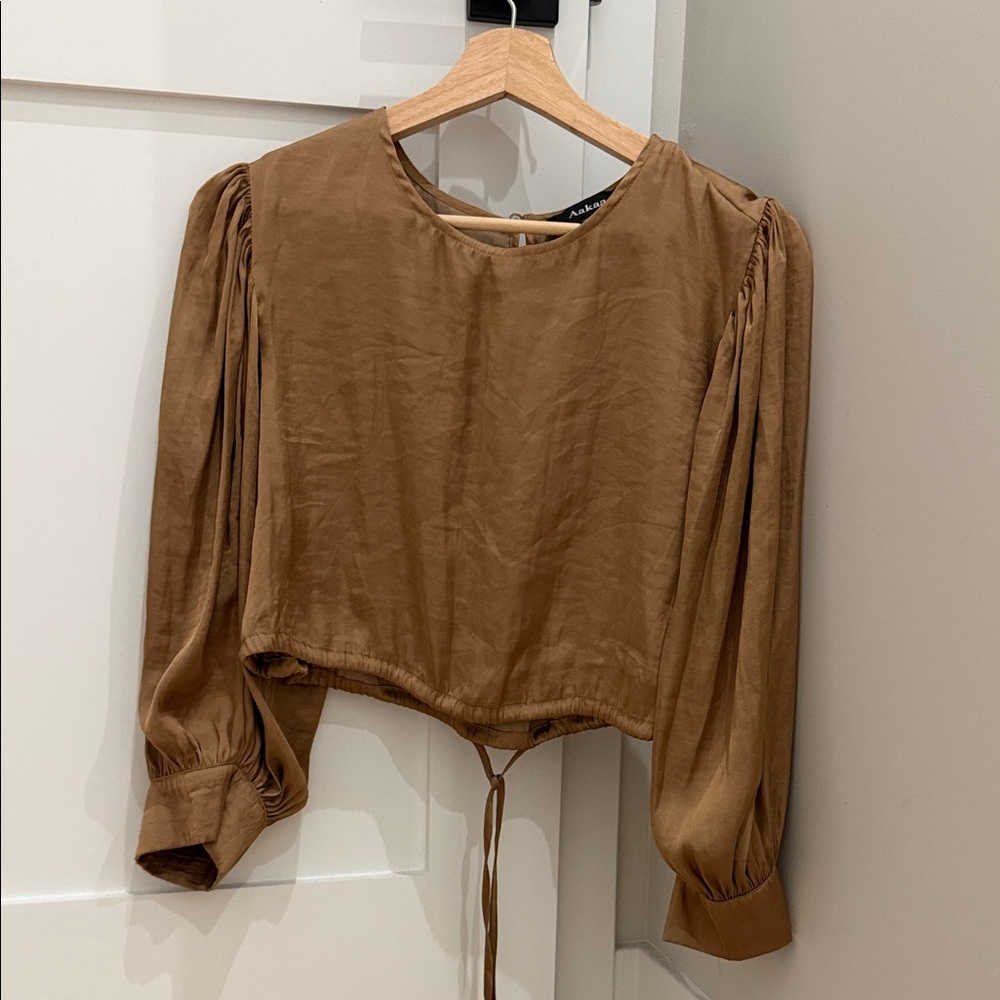 Elegant Satin Brown Matching Set Women's Top & Wide Leg Pants